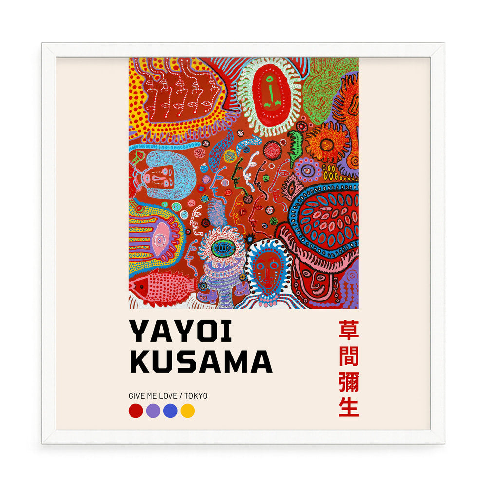 Yayoi Kusama: Give Me Love / Tokyo – fúrásmentes, öntapadós képkeret, 20x20 cm - fehér keret